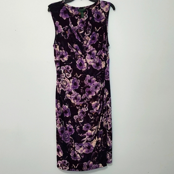 Lauren Ralph Lauren Midi Sheath Dress Size 12 Wedding Guest Garden Dark Feminine - Picture 1 of 17